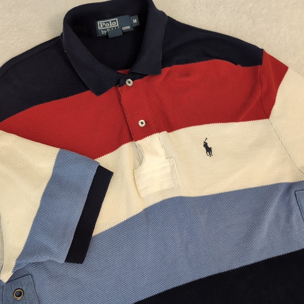 Vintage Polo By Ralph Lauren Cool Pattern Polo Shirt Men's M Red White Blue Knit